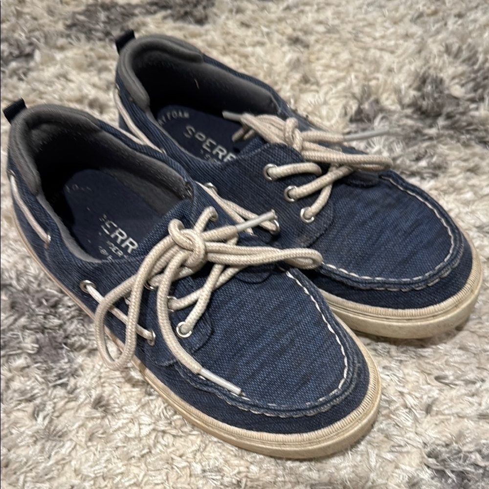 Sperry Blue and Tan Sneakers with Suede Upper and Moccasin Stitching